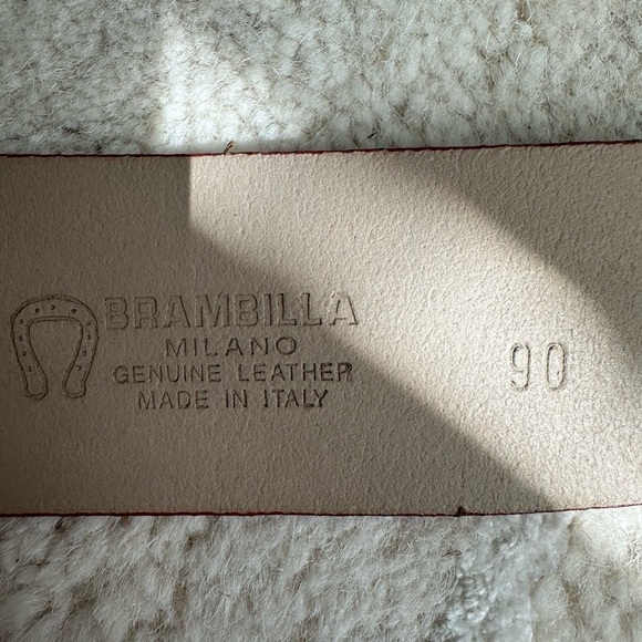 Brambilla Milano Italian Red Leather Belt, Rhinestone Studded Front Detail - Picture 9 of 10